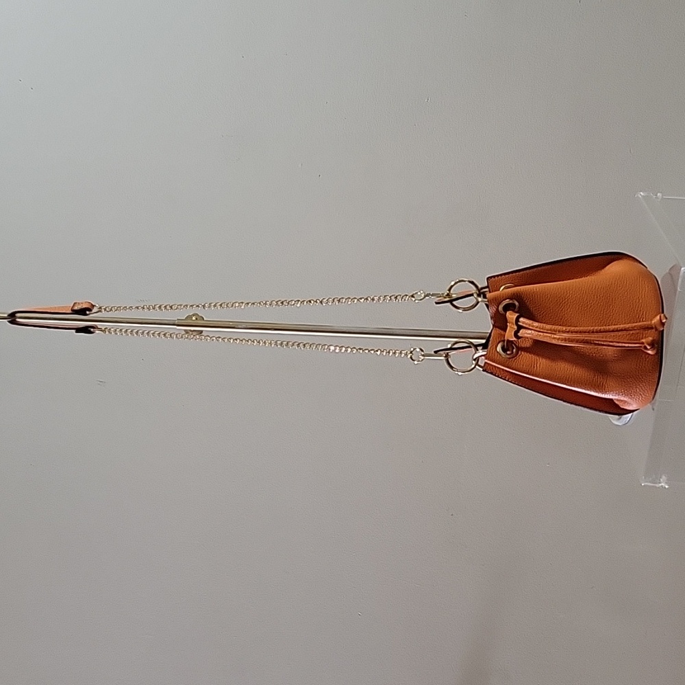 REAL LEATHER Orange Pebble Leather Hobo Bucket Bag - Picture 2 of 12